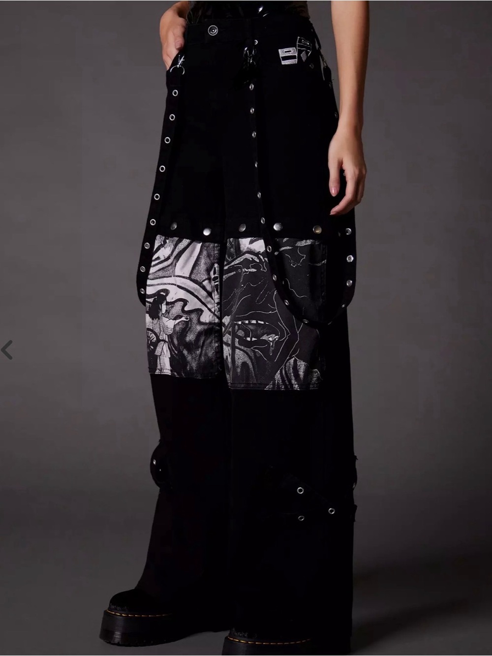 Studio Ghibli Black Convertible Wide-Leg Denim Pants with Spirited Away Panels.